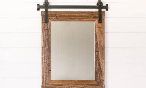sliding wooden barn mirror and metal track