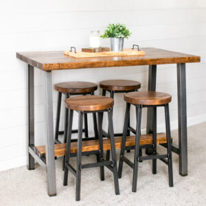 industrial wooden kitchen table set with 4 barstools