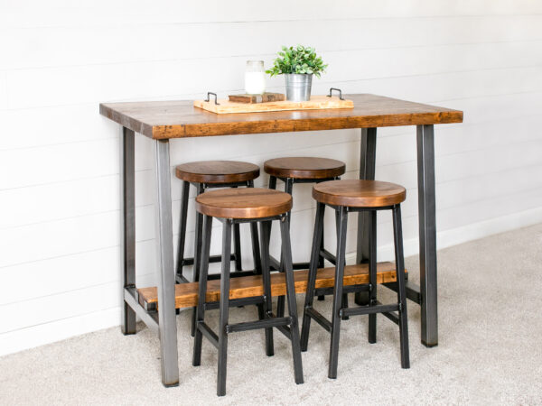 industrial wooden kitchen table set with 4 barstools