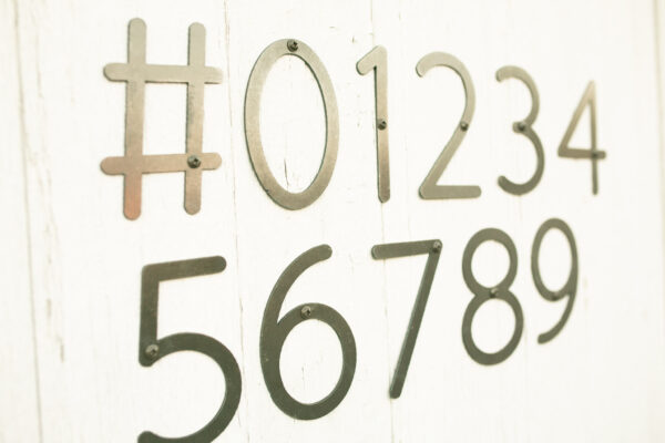 modern metal numbers - pound sign and 0 through 9