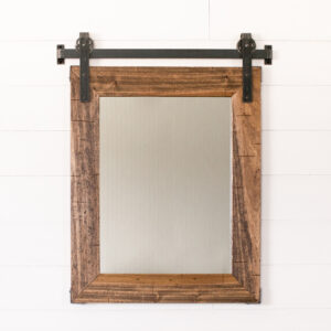 sliding wooden barn mirror and metal track