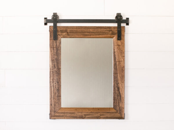 sliding wooden barn mirror and metal track