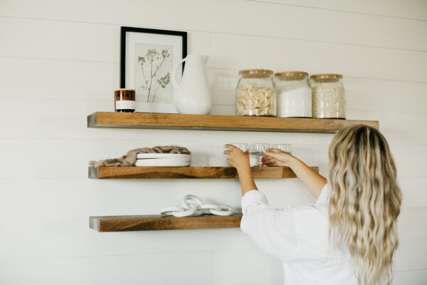 3 different sizes of deep floating wooden shelves